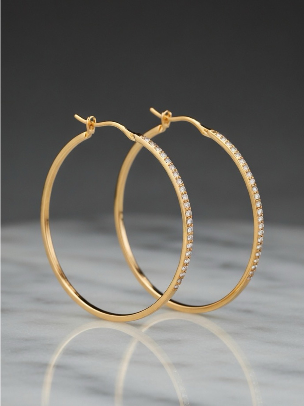 Gold Tone Bling Hoop Earrings Rhinestones — Renewed